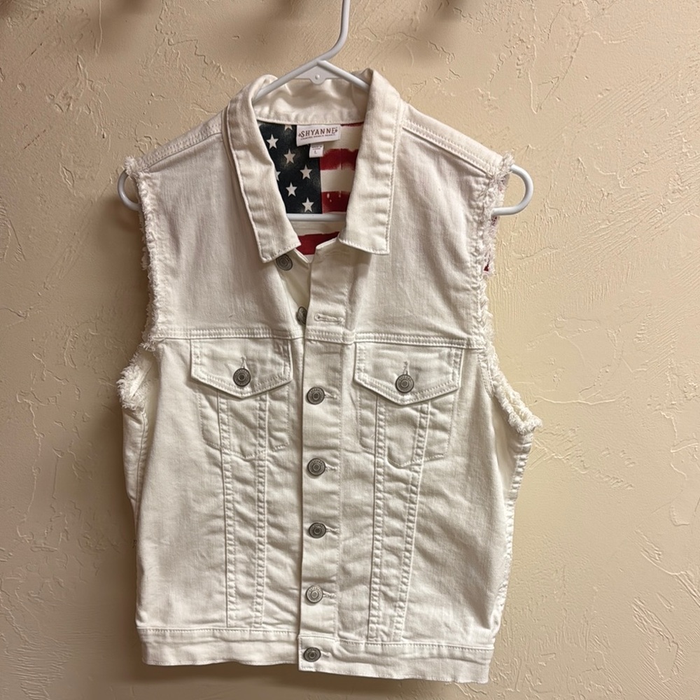 Shyanne White Denim Vest with American Flag Lining